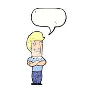 cartoon man with folded arms grinning speech bubble N11