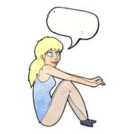 cartoon happy woman sitting with speech bubble N19