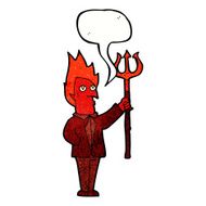 cartoon devil with pitchfork speech bubble N30