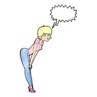 cartoon woman looking at something with speech bubble N11