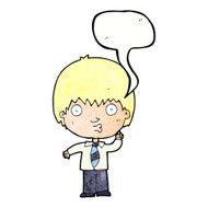 cartoon school boy answering question with speech bubble N50