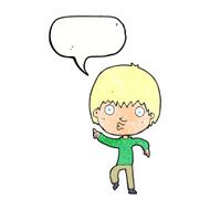 cartoon impressed boy pointing with speech bubble N11