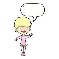cartoon waving woman with speech bubble N151