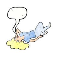 cartoon woman lying on floor with speech bubble N21