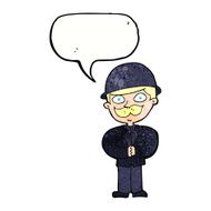 cartoon man in bowler hat with speech bubble N3