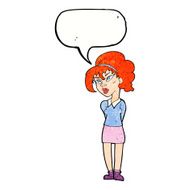 cartoon pretty girl tilting head with speech bubble N10