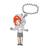 cartoon woman wearing astronaut helmet with speech bubble N11