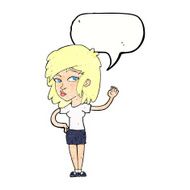 cartoon pretty woman waving with speech bubble N92