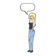 cartoon pretty woman shrugging shoulders with speech bubble N11