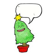 cartoon dancing christmas tree with speech bubble N22