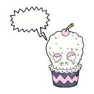 spooky skull cupcake cartoon with speech bubble N11
