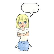 cartoon woman kneeling with speech bubble N11