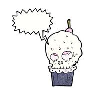 cartoon spooky skull cupcake with speech bubble N11