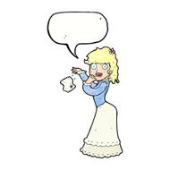 cartoon victorian woman dropping handkerchief with speech bubble N11
