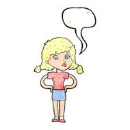 cartoon pretty girl with hands on hips speech bubble N11