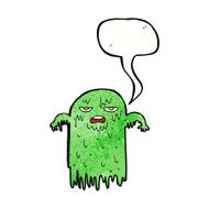 cartoon slimy ghost with speech bubble N7