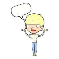 cartoon woman holding arms in air with speech bubble N11
