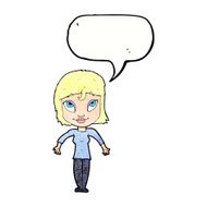 cartoon girl shrugging shoulders with speech bubble N32