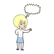 cartoon woman making welcome gesture with speech bubble N11