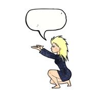 cartoon woman casting spel with speech bubble N3
