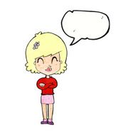 cartoon happy woman with folded arms speech bubble N21