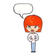 cartoon woman gesturing at herself with speech bubble N11