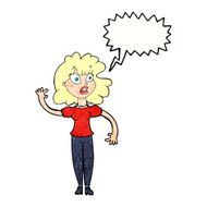 cartoon worried woman waving with speech bubble N21