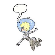 cartoon space woman with speech bubble N32