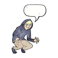 cartoon mischievous boy in hooded top with speech bubble N11