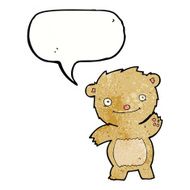 cartoon waving teddy bear with speech bubble N34
