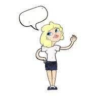 cartoon woman waving with speech bubble N341