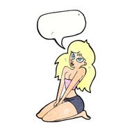 cartoon woman in skimpy clothing with speech bubble N11