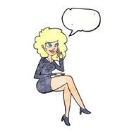 cartoon office woman sitting with speech bubble N11