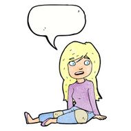cartoon girl sitting on floor with speech bubble N11