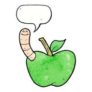 cartoon apple with worm speech bubble N55