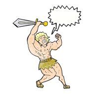 cartoon barbarian hero with speech bubble N11