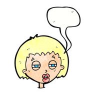 cartoon woman narrowing eyes with speech bubble N11