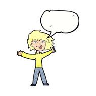 cartoon excited woman waving with speech bubble N11
