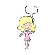 cartoon friendly woman waving with speech bubble N51