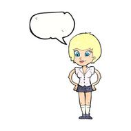 cartoon pretty woman with hands on hips speech bubble N21