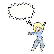 cartoon frightened woman with speech bubble N31