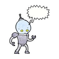 cartoon alien robot with speech bubble N16