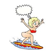 cartoon surfer girl with speech bubble N20