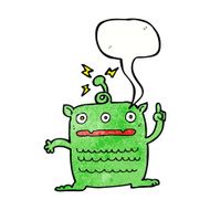 cartoon weird little alien with speech bubble N21