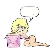 cartoon pin up woman with box speech bubble N11