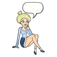 cartoon attractive woman sitting thinking with speech bubble N10