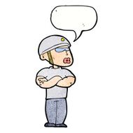 cartoon security guard with speech bubble N10