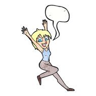cartoon excited woman with speech bubble N134