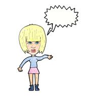 cartoon woman waving away with speech bubble N10
