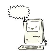 cartoon old computer with speech bubble N28